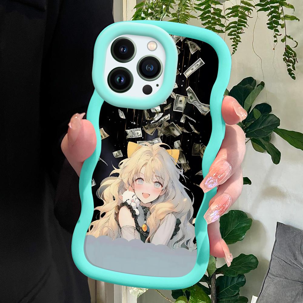 Cute Girl Pattern Phone Cover for iPhone 11 12 13 14 15 Pro Max 6 6S 7 8 Plus Xs Wave Edge Shockproof Protective Rubber Case