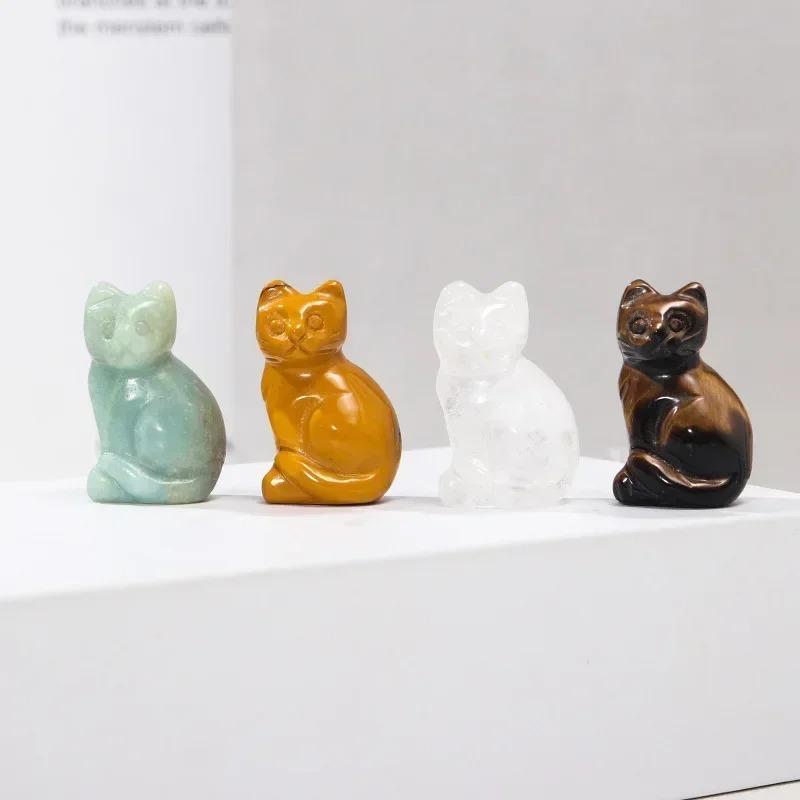 Натуральный кристалл руды, мини-украшение Lucky Cat, кристалл, необработанный камень, животное, резьба, украшение для дома, рабочего стола, подарок