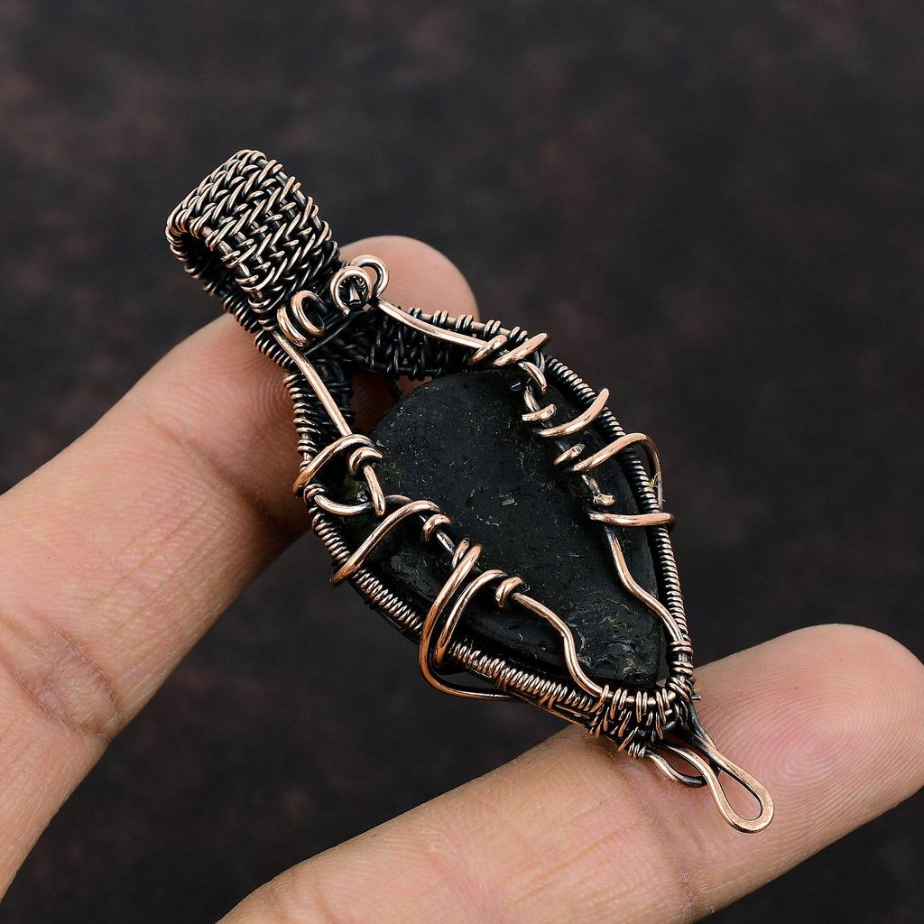 Грубый кулон с черным турмалином, медная проволока, кулон, драгоценный камень, медные украшения ручной работы, новый кулон, ювелирное изделие, подарок для него