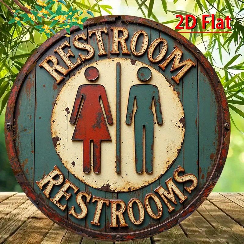 pc D Flat Aluminum Round Sign Gender Restroom Direction Sign Theme Vintage Gas Station Decor Suitable for Bars Cafes