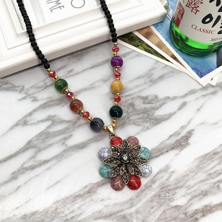 Ожерелье из бисера, длинная винтажная веревка в стиле бохо, ломтик цепи, каменные подвески, богемные этнические женщины