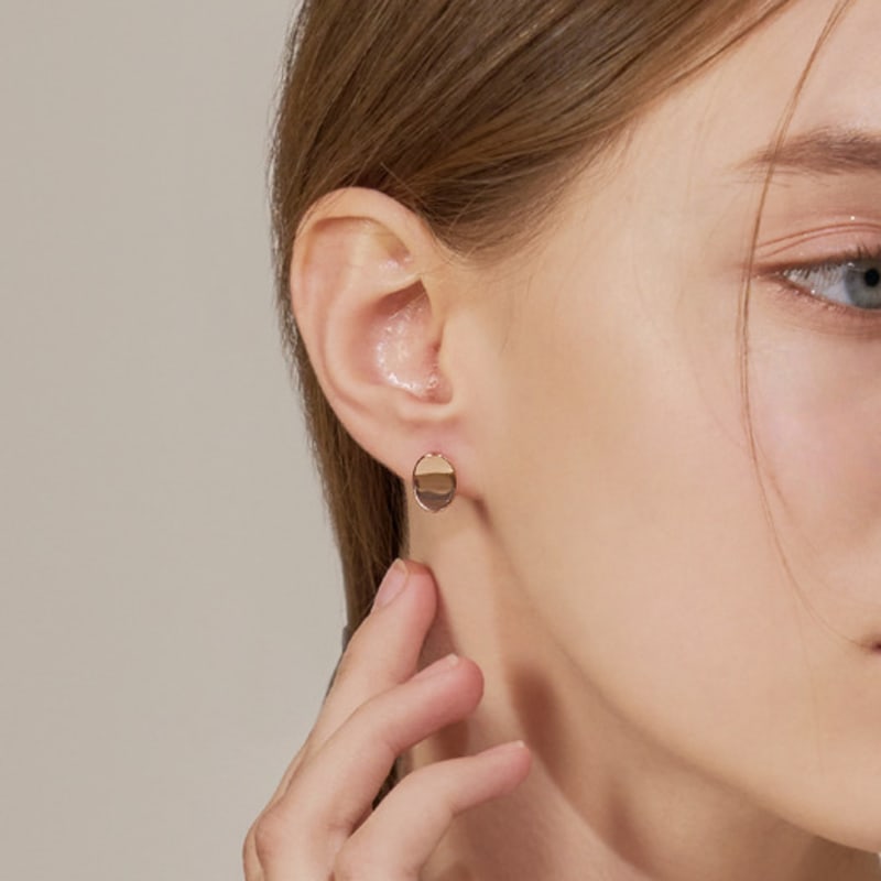 Серьги-пусеты CRANNE 14K овальные с застежкой one-touch (Позолоченный) C24EGF154