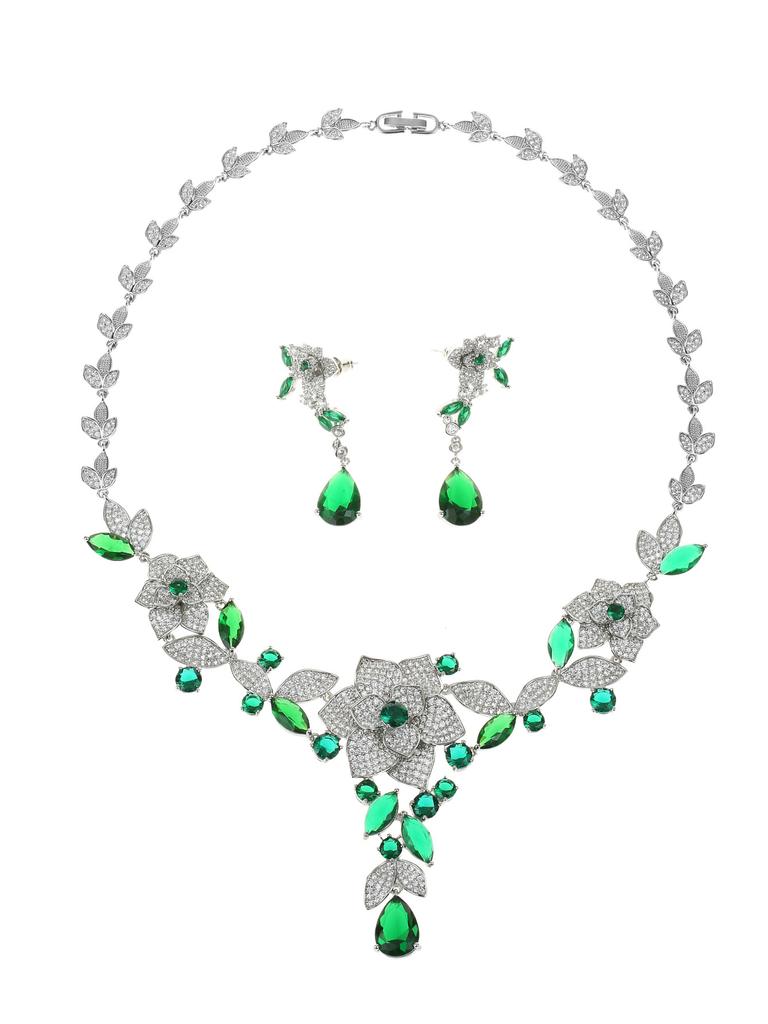 Роскошный свадебный комплект из циркона с камелиями, ожерелье и серьги, для гала-вечернего свадебного платья, высококачественная бижутерия для женщин