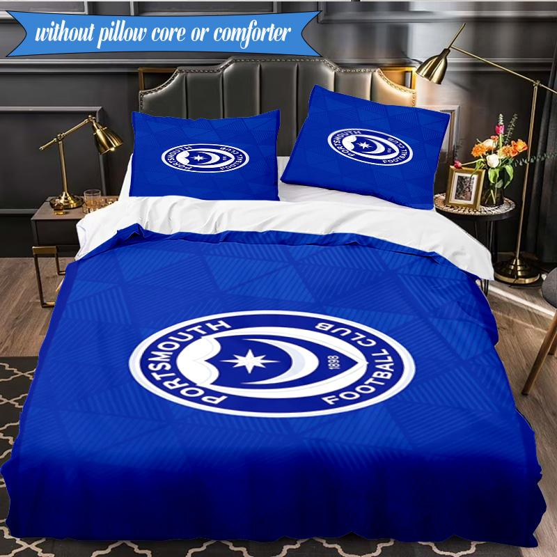 3PCS Portsmouth F.C Printed Soft Bedding Set,Including 1pc Duvet Cover And 2pcs Pillowcases Perfect for Bedroom, Dormitory, Fan gift