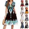 Женское летнее повседневное свободное удобное платье с v-образным вырезом и коротким рукавом с принтом