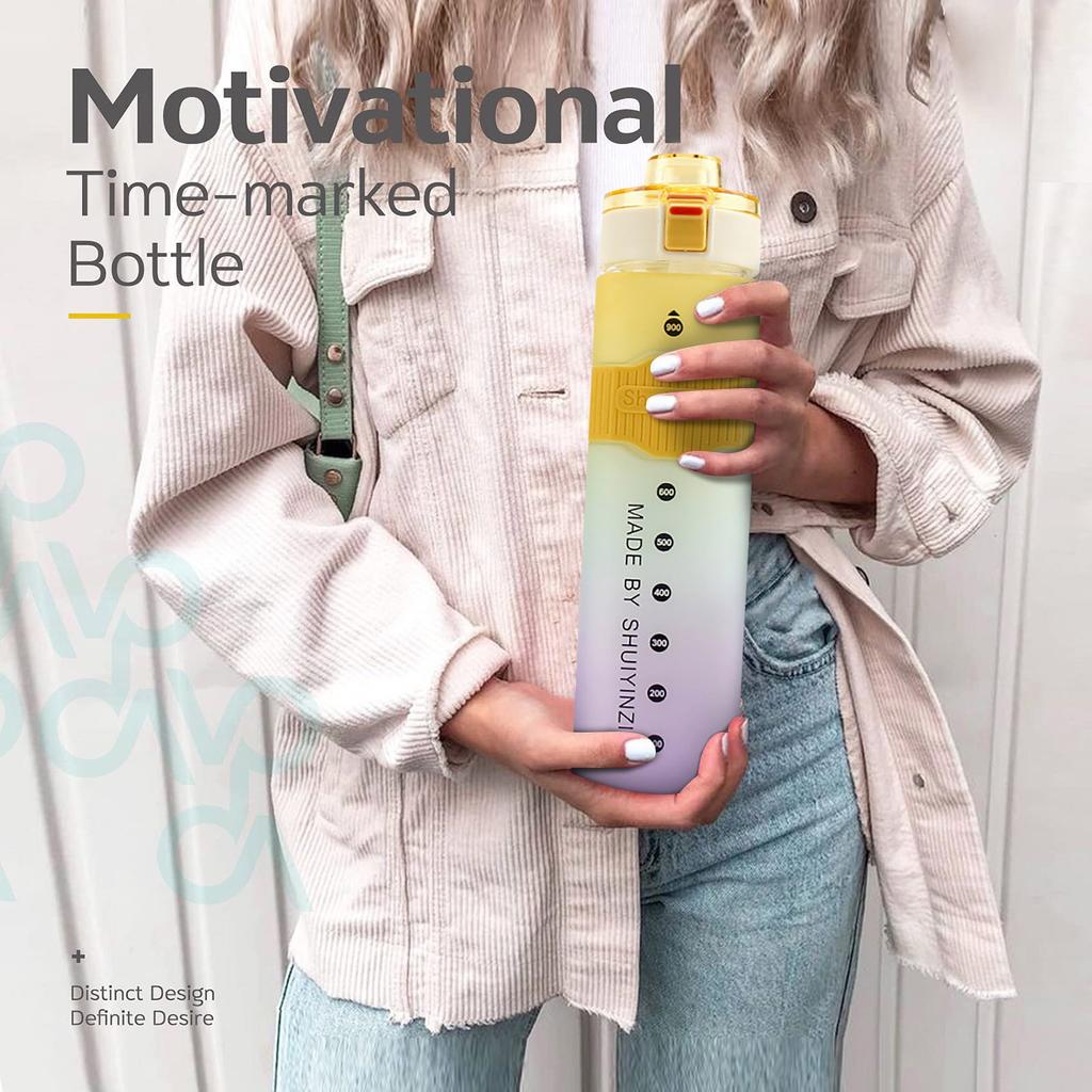 720ml Motivational Fitness Sports Water Bottle Large Wide Mouth Leakproof Durable