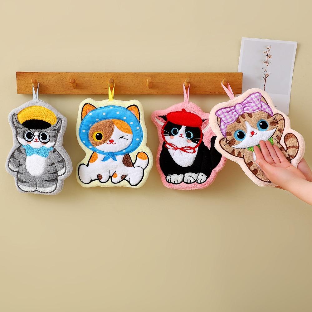 Coral Fleece Kitchen Toilet Handkerchief Cute Cat Bathroom Kerchief High Quality Washcloth
