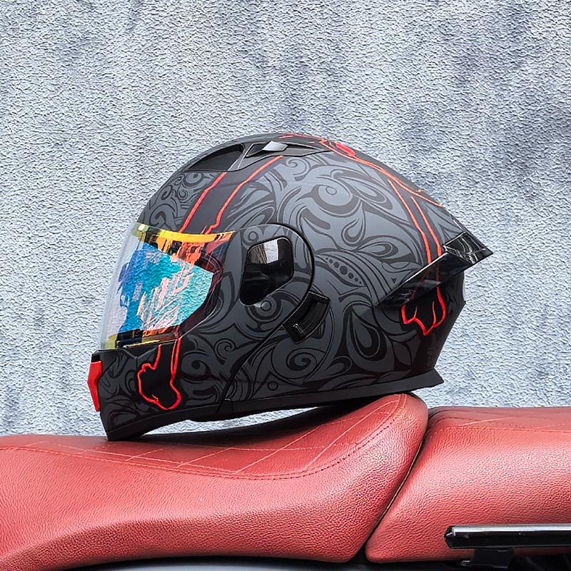 Small Shell Helmet Peel-off Helmet Motorcycle Helmet Locomotive Double Lens Men's and Women's Four-season Motorcycle Cruise Helmet Large