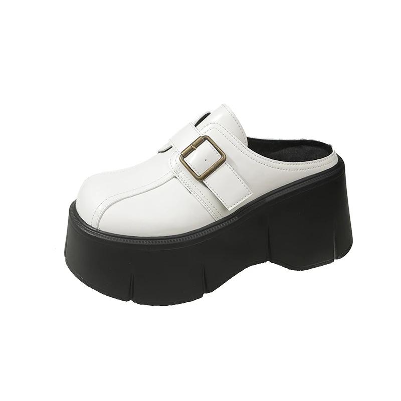 Fashion Fashion 8cm Winter Warm Women Zandalias De Mujer Females Buckle Platform Slippers Wedge Flat Sandals Slides Shoes Student-shoes
