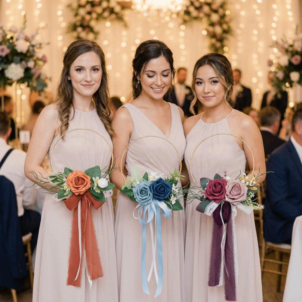 Handheld Wedding Gold Hoop Bouquet Elegant Bridesmaid Floral Hoop Wreath  Anniversary Celebrations