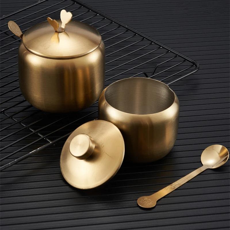 Банка для специй из нержавеющей стали Золотая Серебряная Сахарница с крышкой Банка для масла чили Соль Перец Бутылка для специй Коробка Кухонный инструмент