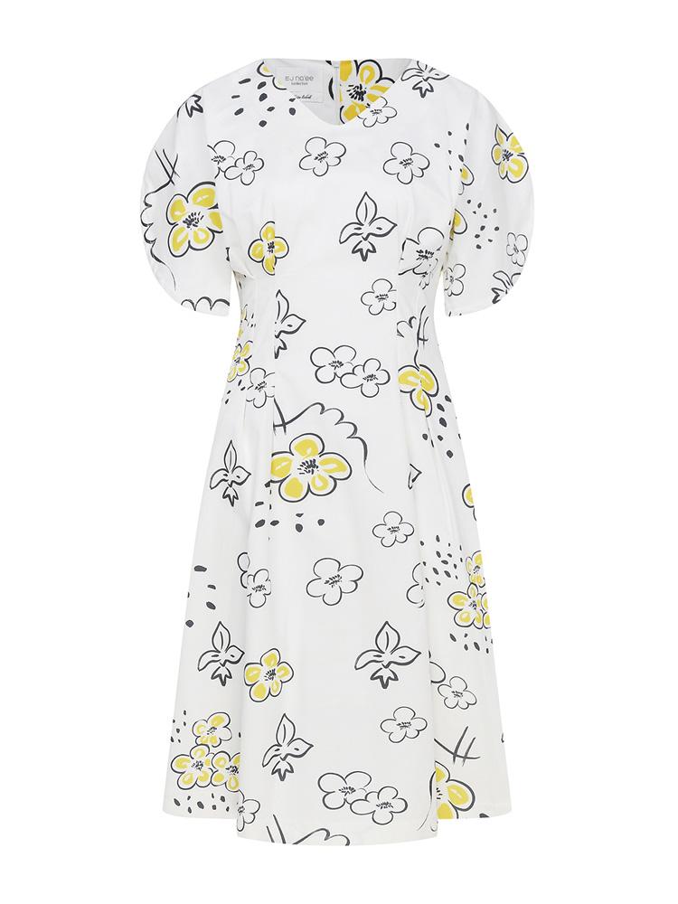 I Jeno Ri Flower Print Petal Sleeve Dress/One-Piece