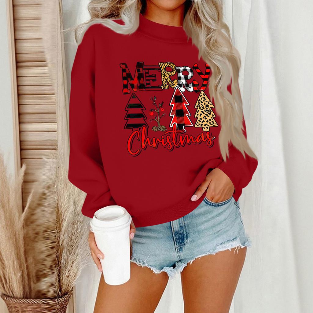 Women's Casual Fashion Round Neck Long Sleeve Christmas Printed Sweatshirt