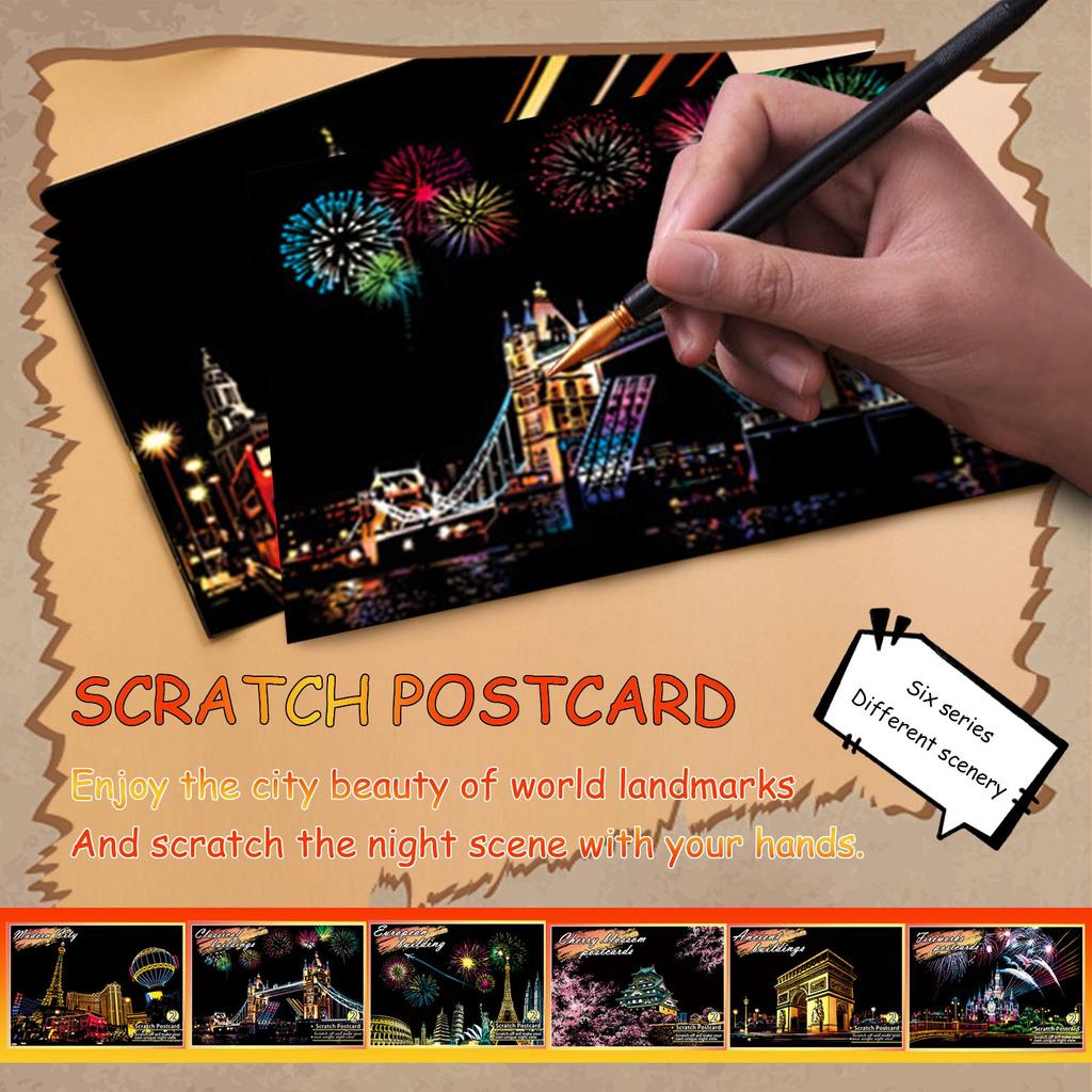 Night Scene Scratch Painting City Scenery Building Scratch Painting Small Colorful Painting