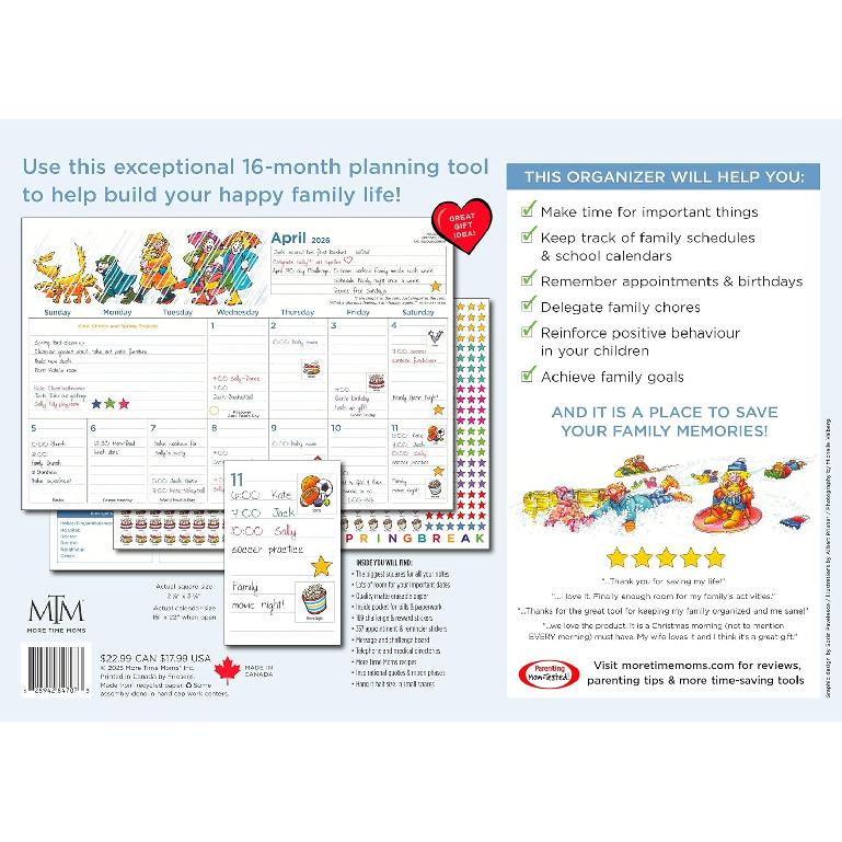More Time Moms Family Organizer & Calendar, 2026 (15x22 Inches) - September 2025 to December 2026 - Larger & More Space for in-Depth Planning -