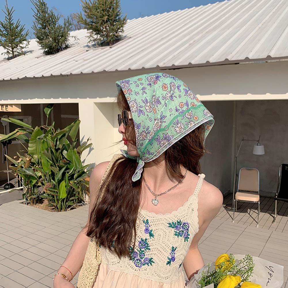 Breathable Spring Silk Scarf Sweat-absorption Square Hijab Scarf Sweet Scarves Vacation