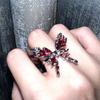 Punk Gothic Red Crystal Butterfly Rings For Women Vintage Metal Liquid Irregular Opening Adjustable Ring Y2K Zircon Gift