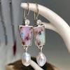 Pink Opal Earrings Girls Elegant and Chic Geometric Earrings