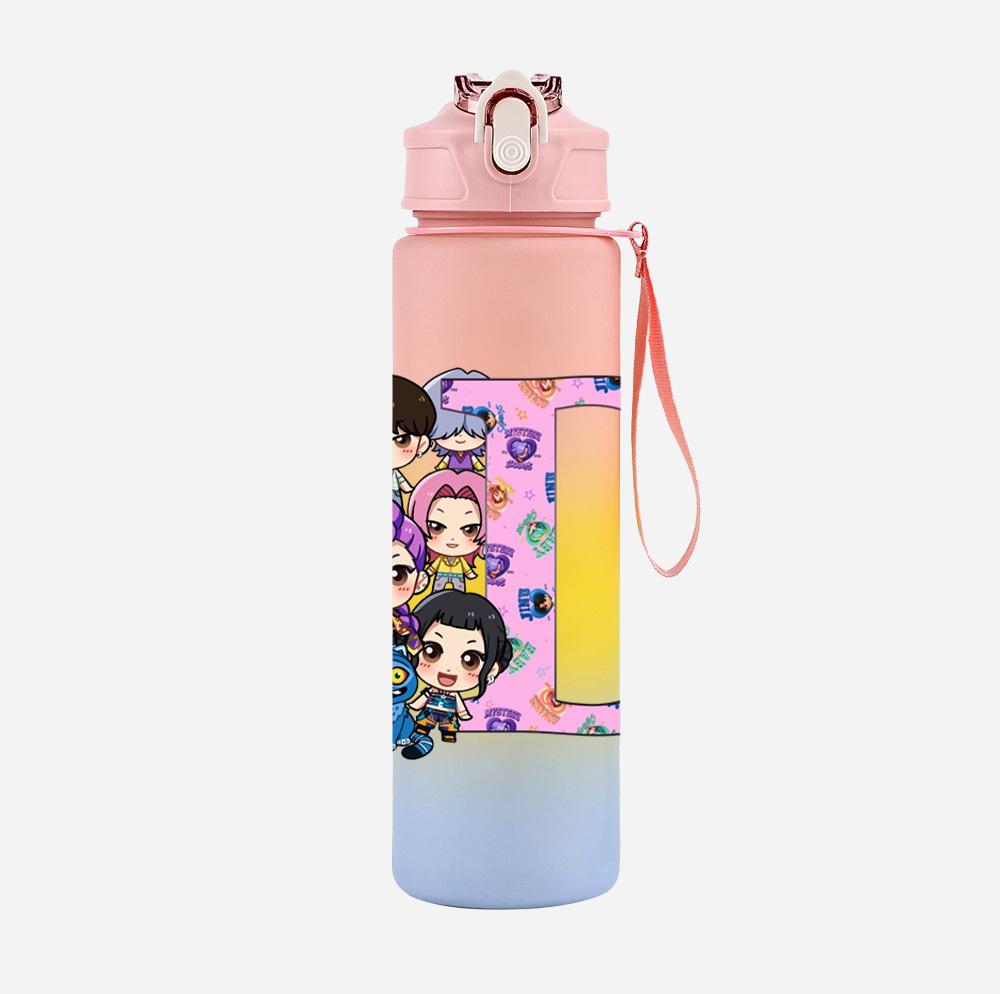 26 English Letter K-Pop Demon Hunters Printed 750Ml Water Bottle Large Capacity Drinking Cup Portable Children Outdoor Sports Water Cup