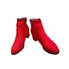 Autumn and Winter Red Frosted Soft Leather Women's Short Boots Round Head Thick Heel Martin Boots Velvet Warm Middle Heel Women's Boots