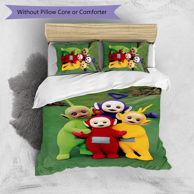 Cartoon Teletubbies Printed 3PCS Bedding Set Soft Breathable Duvet Cover Pillowcases Set Washable Bedroom Decor Home Gift