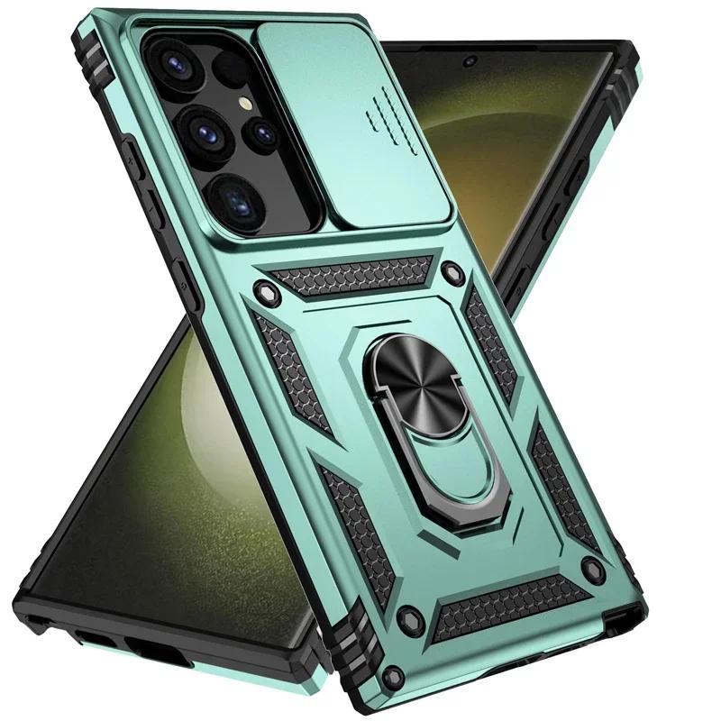 Чехол для телефона военного класса Armor для Samsung S25Ultra- Подставка с вращающимся выдвижным объективом камеры Ударопрочный жесткий чехол для Samsung S25/S24/S23/S22/Ultra/Plus