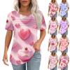 Женский топ с короткими рукавами и круглым вырезом, с принтом в виде сердечек ко Дню святого Валентина, плиссированный