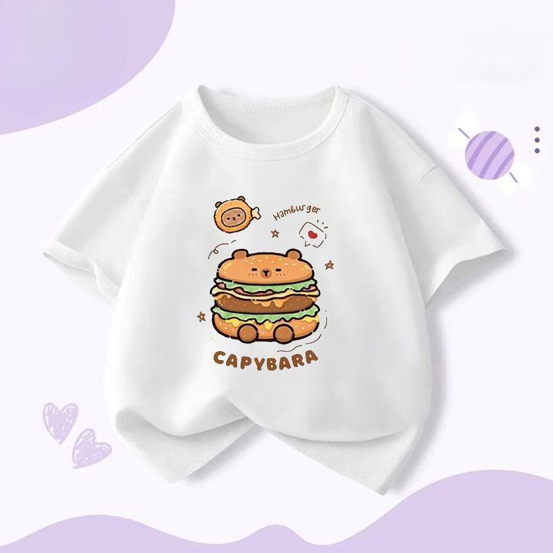Капибара Гамбург Капибара Мальчики и Девочки Начальная Школа Футболка с Коротким Рукавом Повседневный Низ Верх