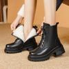 Женские байкерские ботинки из натуральной кожи и натуральной шерсти, зимние ботинки, женские нескользящие ботинки на платформе большого размера для снега