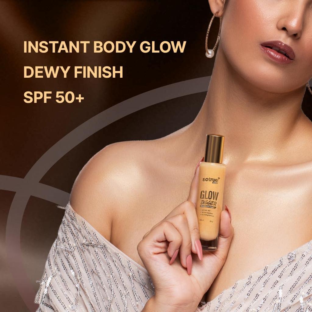Sotrue Glow Digger Спрей для сияния тела | Жемчужно-золотистый мерцающий мист для сияющей кожи | Легкий, водостойкий и нежирный хайлайтер для тела | Увлажн