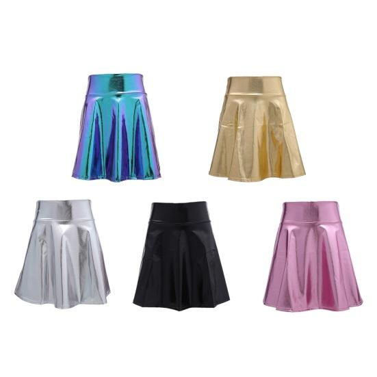 Женская клубная юбка трапециевидной формы из глянцевой поверхности из искусственной кожи со свободным подолом, эластичной талией и высокой талией, плиссированная, мягкая мини-юбка для коктейльной вечеринки