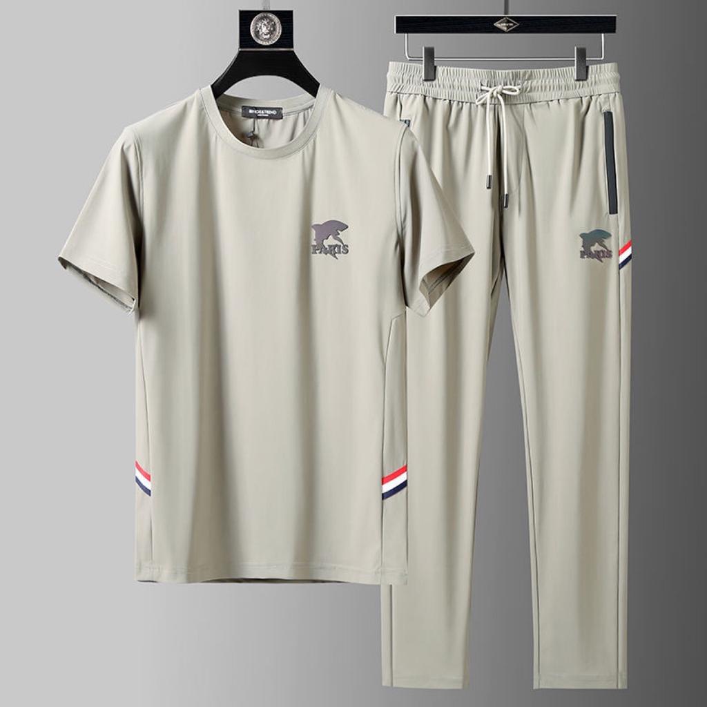 Футболка из шелковистого эластичного ледяного шелка с короткими рукавами, мужской летний тонкий быстросохнущий спортивный костюм из двух частей