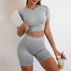 Бесшовный плиссированный костюм для йоги, комплект из двух предметов для женского фитнеса на открытом воздухе, с высокой талией для похудения и плотно облегающий комплект для йоги с короткими рукавами