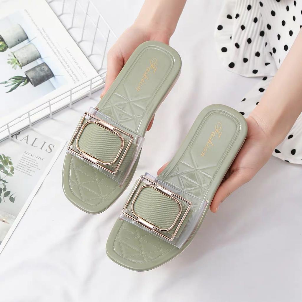 Женские тапочки с пряжкой из натуральной кожи, шлепанцы, туфли на толстой подошве, пляжные сандалии, женские шлепанцы для улицы, летние rty678