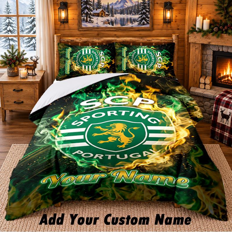 Sporting CP Pattern Bedding 3Pcs Set Custom Name, Bed Sheet And Pillowcases For Home Bedroom