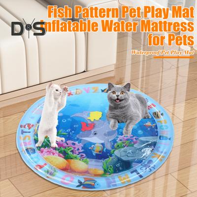 Коврик с датчиком воды для кошек, утолщенный сенсорный игровой коврик с рыбным узором, надувной охлаждающий комфортный летний коврик для воды для домашних животных