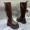 Женские высокие сапоги на платформе, массивные высокие каблуки, кожаные туфли, женская зимняя мода 2024 года, готические мотоциклетные ботинки, зимние челси, Botas Mujer