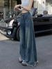 Мешковатые джинсы с потертым краем, свободные джинсы с высокой талией и широкими штанинами в стиле ретро, ​​женские джинсовые джинсы и одежда