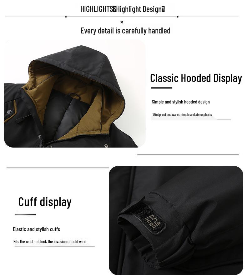 Мужская хлопковая куртка средней длины с капюшоном большого размера - Зимняя модная марка 808