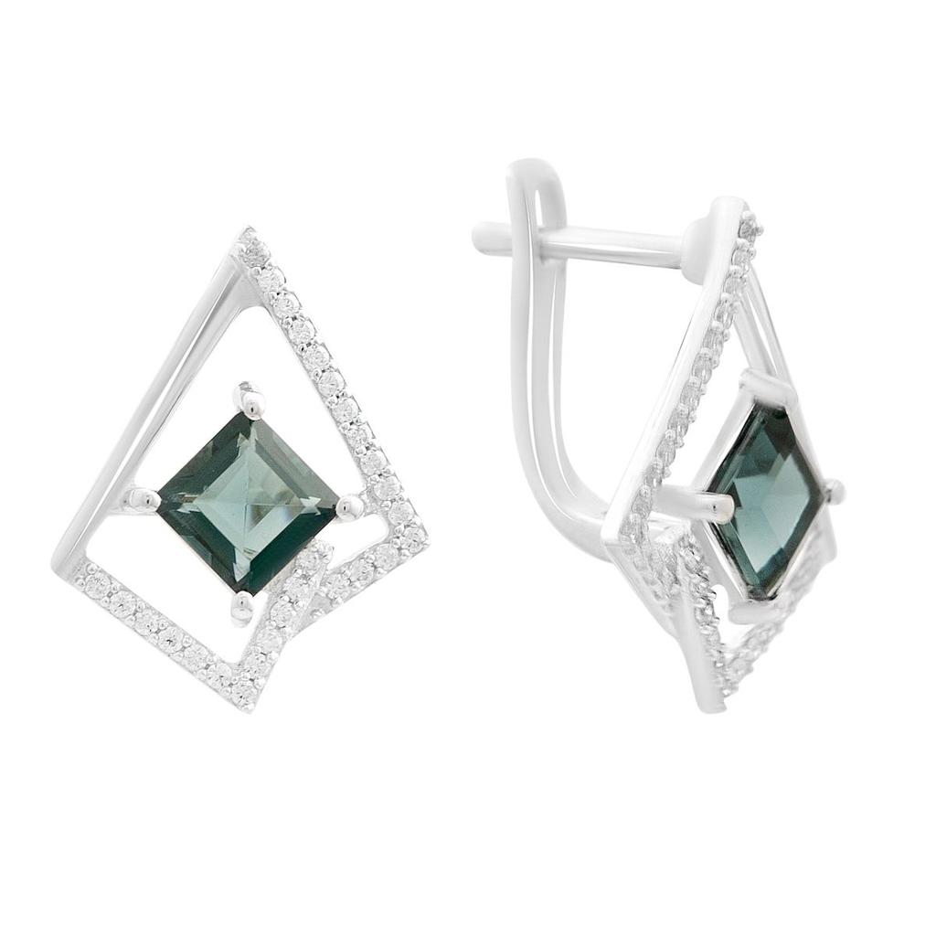 Серебряные серьги с топазом Лондон Блю 2.369ct, фианитами (2204886)