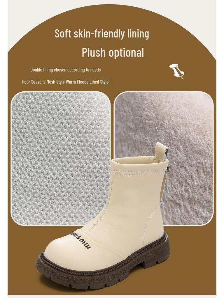 Водонепроницаемые кожаные хлопковые ботинки для девочек - Осень/Зима 2025 Стиль Мартин