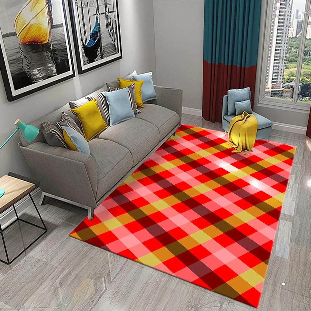 3D Retro Colorful Plaid Lines Carpet Colour Geometry Ethnic Style Rugs for Living Room Bedroom Decor Area Rugs Kitchen Floor Mat