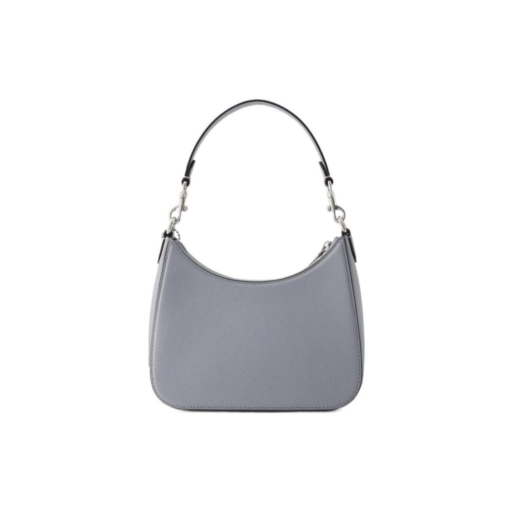 Coach Hobo 23 Letter Logo Plaque Embroidered Crosshatch Canvas And Leather Half-Moon Bag Women Shoulder Bag Gray CJ842-N19