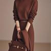 2025 Coffee Turtleneck Knit Dress: Mid-Length, Elegant Autumn/Winter Fashion.