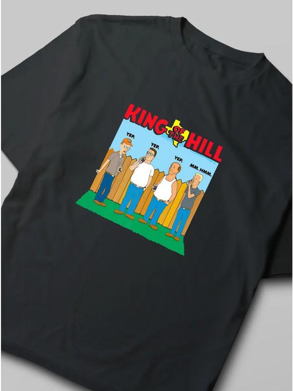 King of the Hill Fan T-Shirt, Cartoon Print, Black