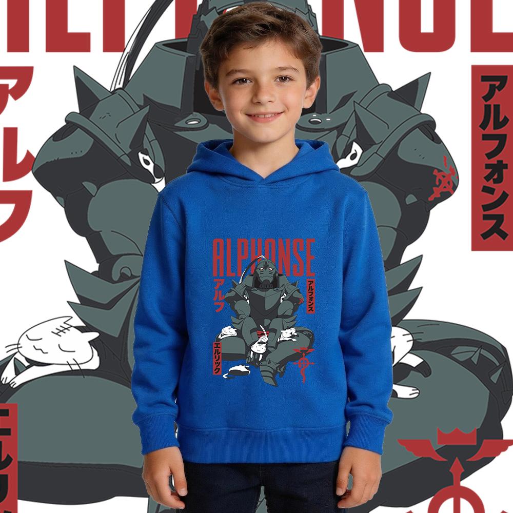 "Fullmetal Alchemist" Alphonse Graphic Streetwear Hip-Hop Hoodie – Fleece-Lined, Thickened Casual Pullover for Boys and Girls (Autumn/Winter)