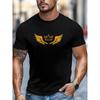 Европейские размеры Мужская повседневная удобная футболка с коротким рукавом и круглым вырезом с принтом 'Крылья ангела' и буквой | Идеально для улицы, отпуска