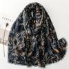 Four Seasons Cotton And Hemp Texture Scarf Bali Yarn Dark Cashew Flower Haired Soft Silk Scarf Shawl For Women