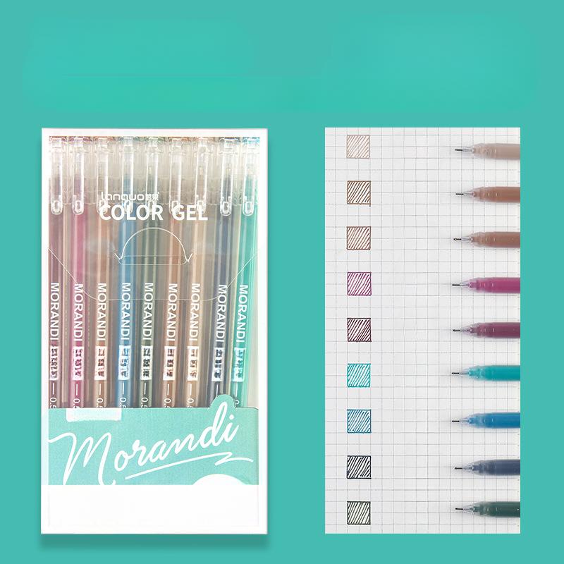 9Pcs/set Morandi Color Gel Pen 0.5mm Colorful Ink Writing Pens for Girl Journal Plan Book Scrapbook Outline Drawing Highlighters