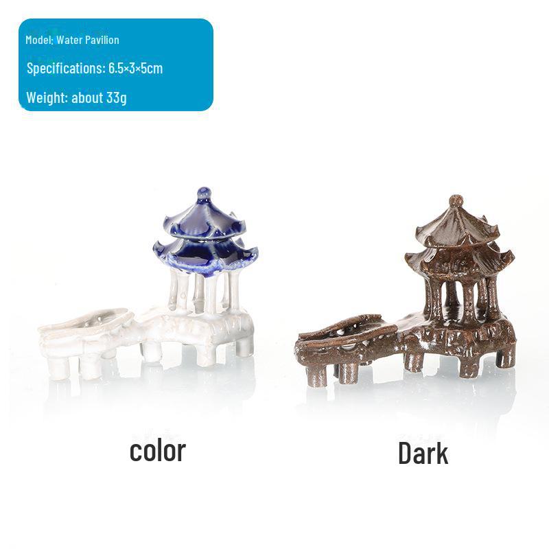 Ландшафтное оформление аквариума: Каменная скала и керамический павильон с водопоглощающим орнаментом для бонсай